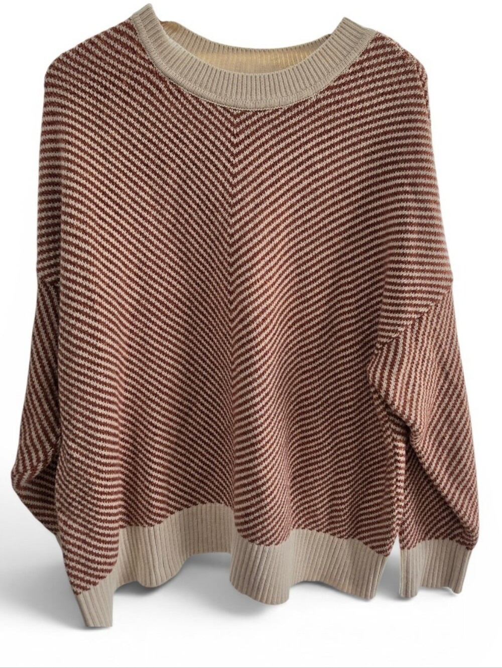 J.Jill 3X Chevron Pattern Sweater Burnt Sienna Multi Oversized Ribbed Crewneck